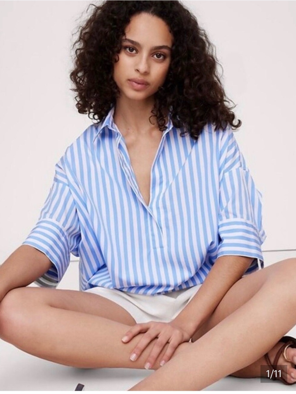 NEW Banana Republic Oversized 100% cotton Blue/White Stripe Popover Top small